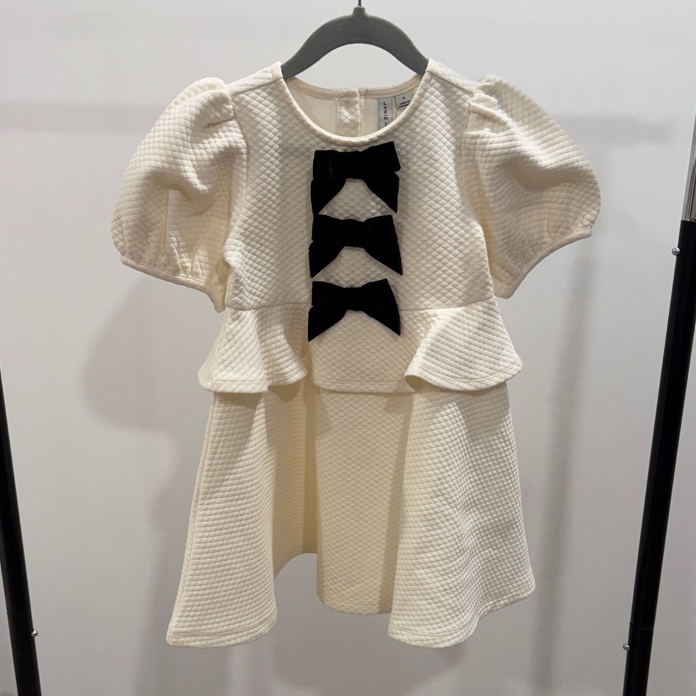 Janie and Jack Ivory Dress with Black Velvet Bow Accents. NWT - Picture 1 of 4